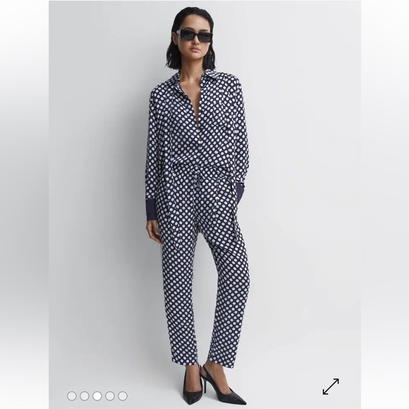 Reiss Ezra Polka Dot Printed Tapered Trousers - Picture 1 of 15